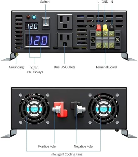 Miniatura 7 de WZRELB Inversor de corriente de onda sinusoidal pura de 2500W 24VDC 120VCA, RV, inversor de coche, pantalla LED
