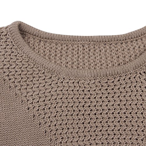 shermie Women Long Sleeve Crew Neck Pullovers Stitching Color Loose Knitted Sweaters Camel S