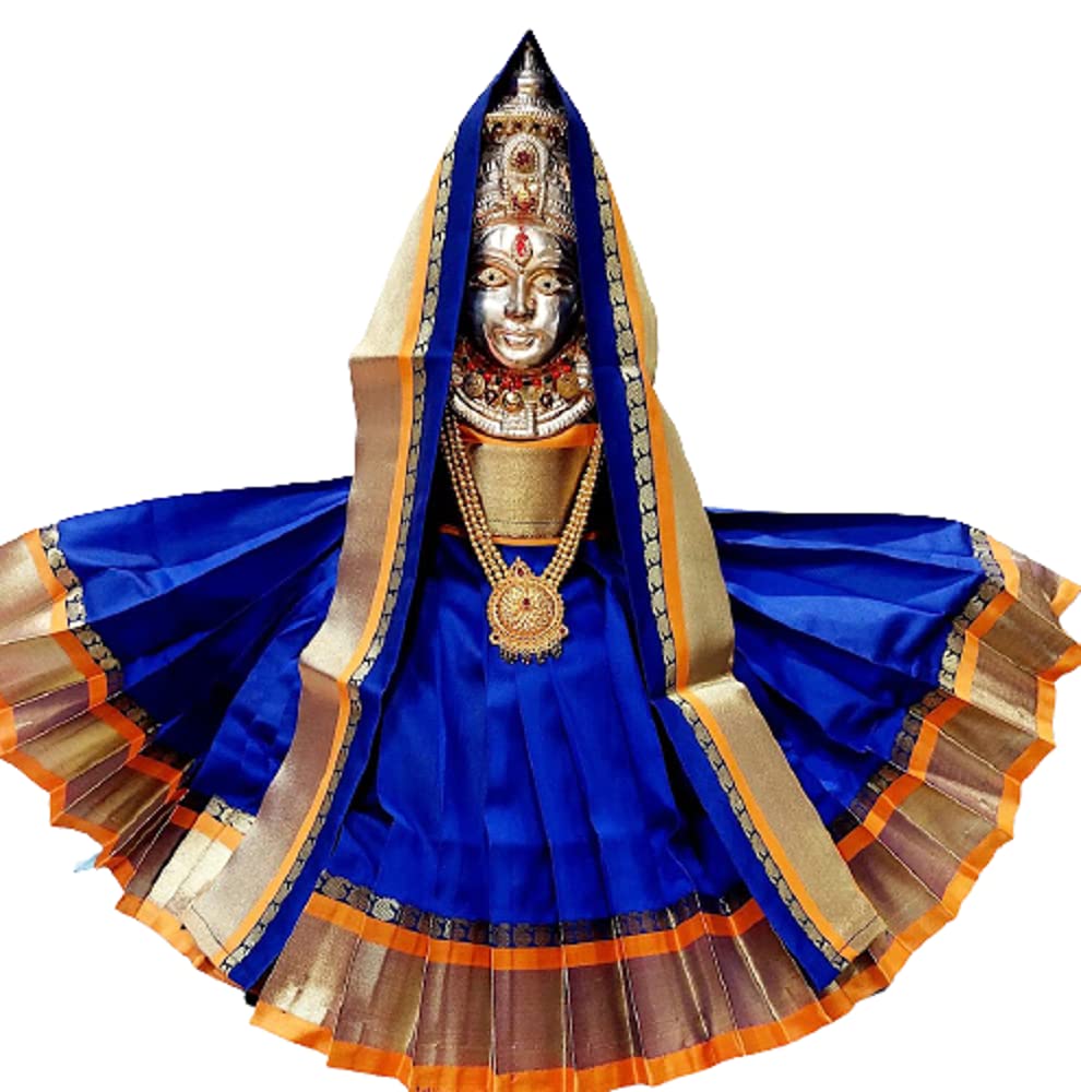 Navaratri Goddess Kalash Silk Saree(Blue) MataRani Poshak, Maa Laxmi, Durga, Saraswati, Margashirsha Devi Maa Accessories for Pooja