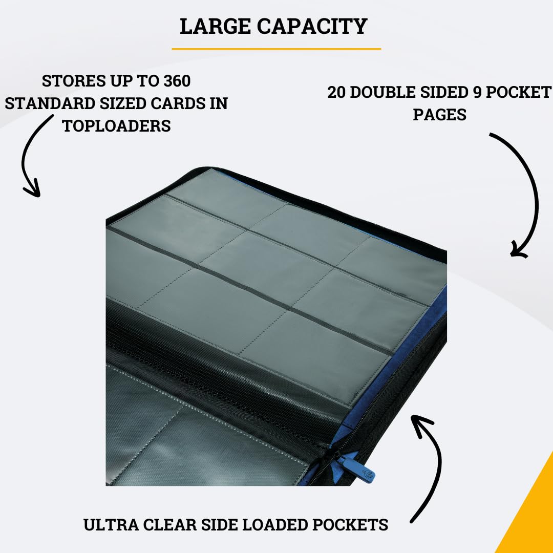 Card Guardian, Toploader 9 Pocket Premium Binder with Zipper for 360 Cards, Side Loaded Pockets - Image 3