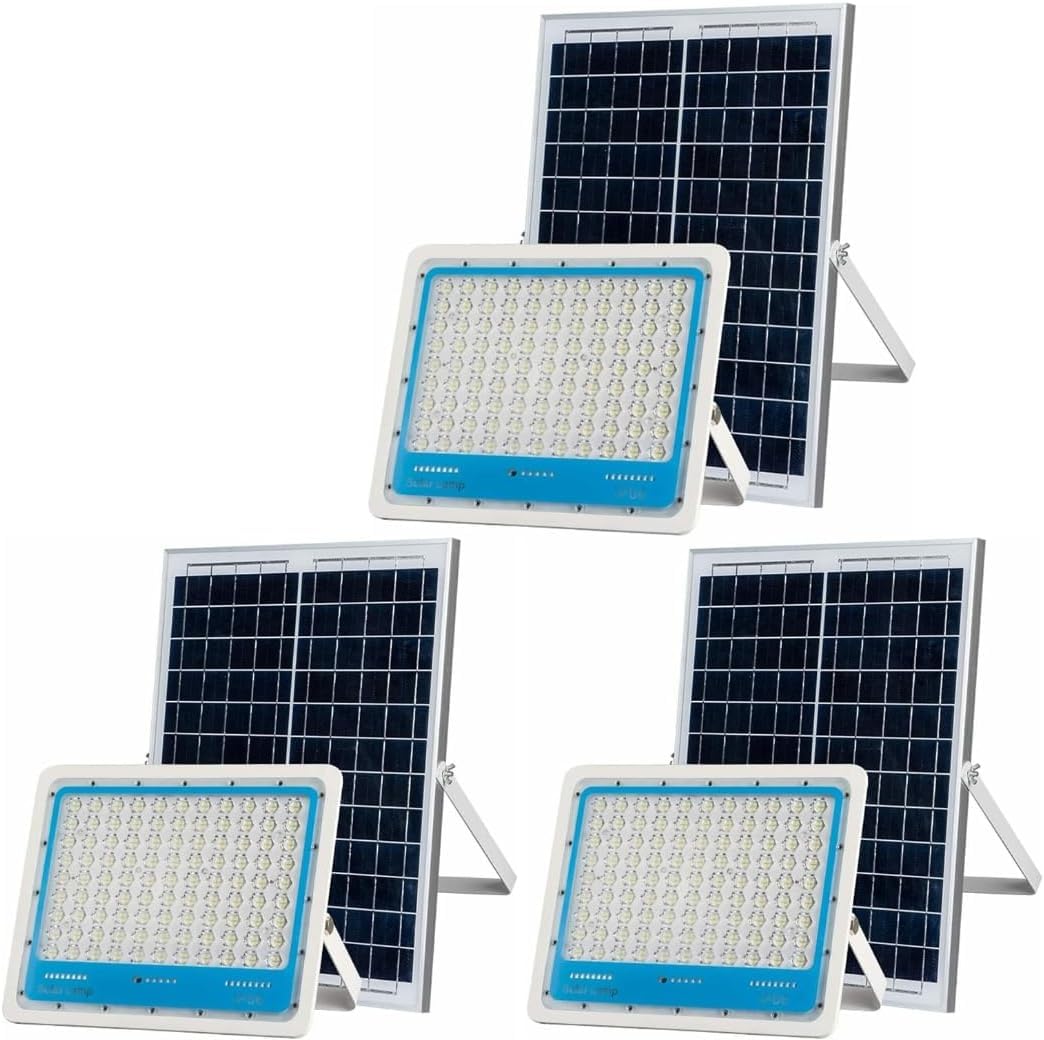 Generico 3X Faro Led Esterno con Pannello Solare Faretto a Led da Giardino 1000w con Sensore Crepuscolare e Telecomando Impermeabile IP66.