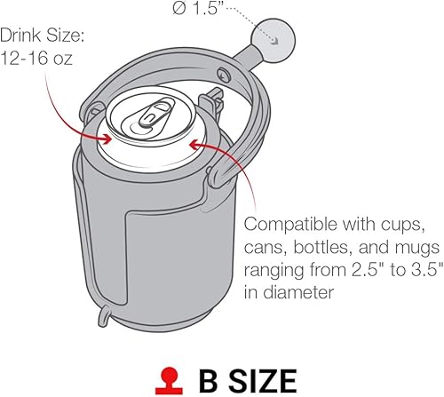 Miniatura 2 de Ram Mount sostenedor de vaso auto regulable con bola de 1 pulgada, color negro