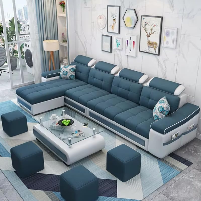 Image of Homax. - Jasmine L Shape Model Attractive Sectional Sofa Set with Stunning Smart Center Table for Living Room,Set of 8 Items.Upholstery-Premium Fabric