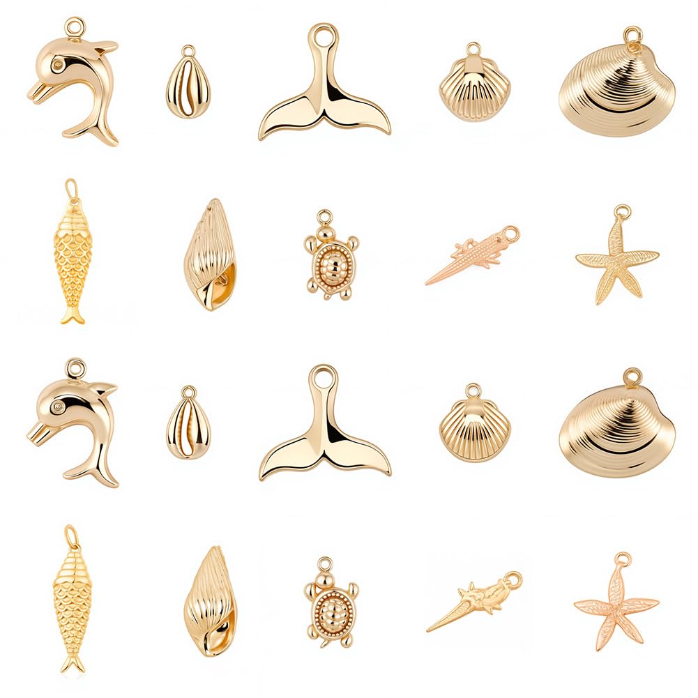 Amazon | SUNNYCLUE 夏の海 10種20個 18k チャーム 魚 シェル 