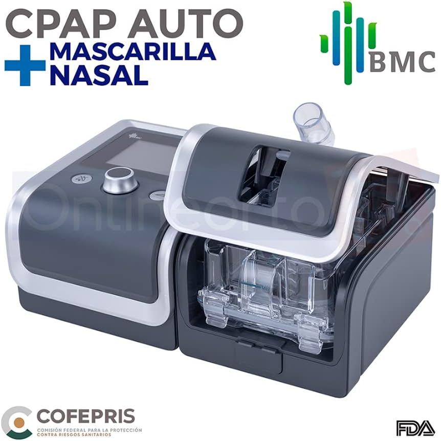 BMC CPAP machine with the humidifier chamber open, showing the water reservoir.