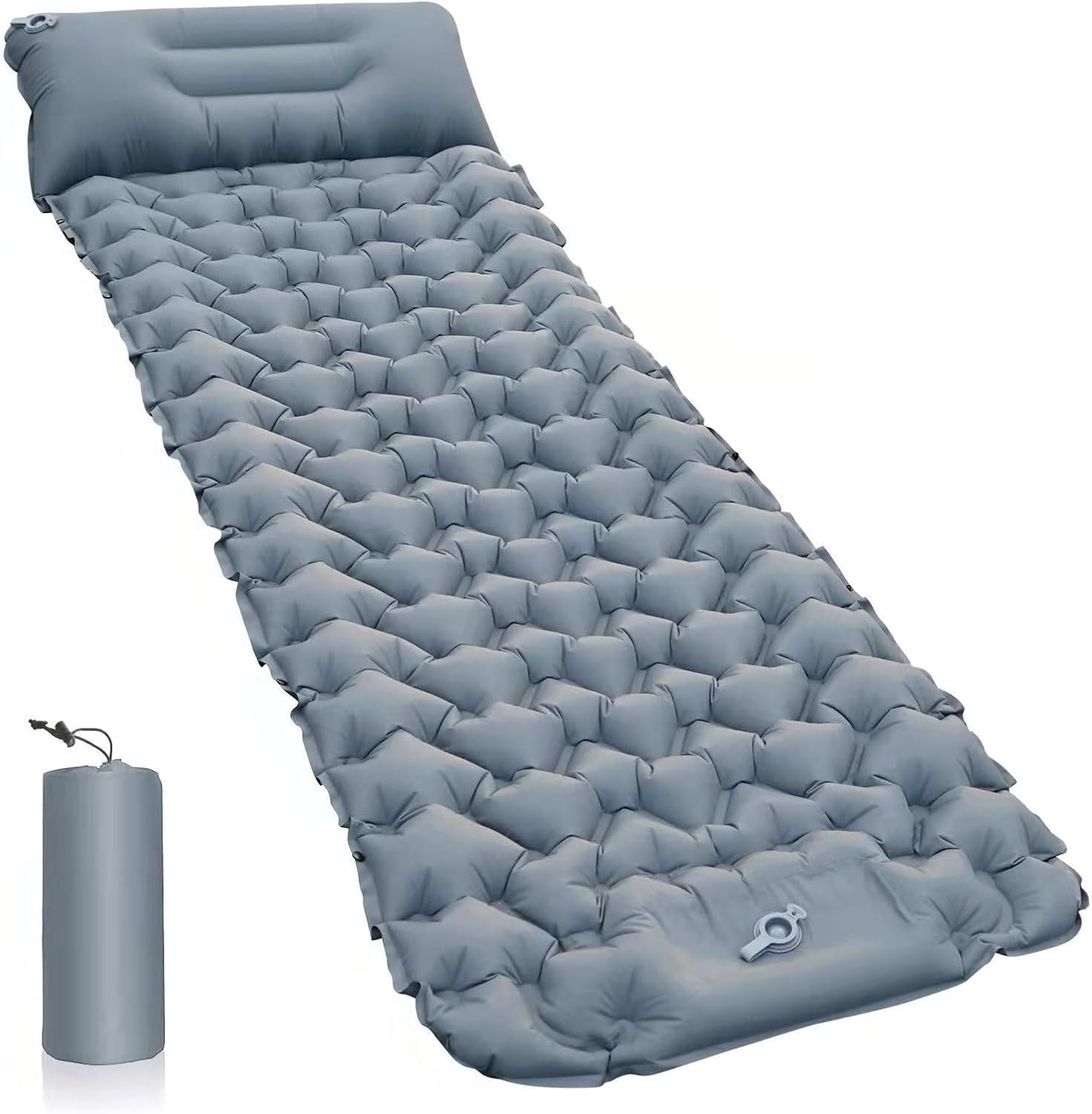 Self-Inflating Sleeping Mat 76" L×27" W Camping Air Mattress with Pillow Built-in Foot Pump, Portable Ultralight Sleep Pads for Backpacking Hiking Traveling Outdoor Traveling Pool Mattress, Grey
