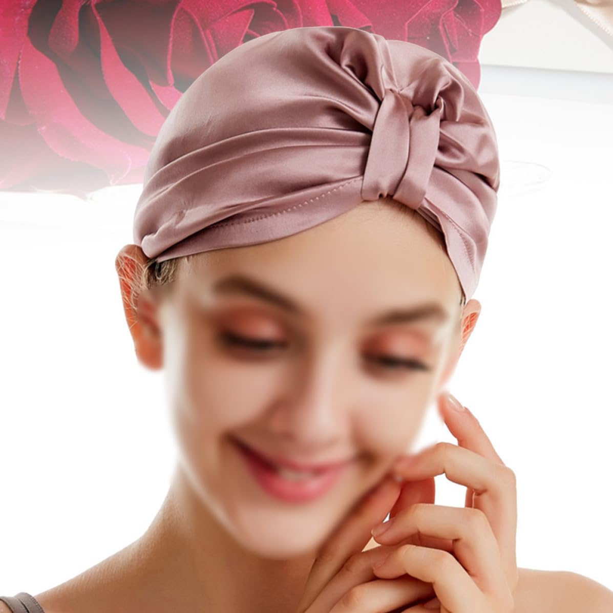 Silk Hair Drying Hat with Water Absorption and Moisture Loss Prevention, Fast Drying Hair Cap for Bathing and Gym Use, Lightweight Red Silk Hair-Drying Hat