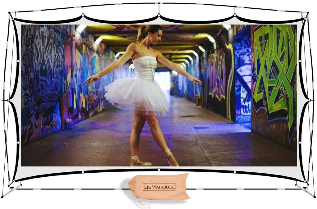 Tech Deals 🔥 150 Inch Front/Rear Projection Screen in A Backpack - LisMarquee Indoor/Outdoor Home Theatre No-Wrinkle Portable Projector Screen with Stand