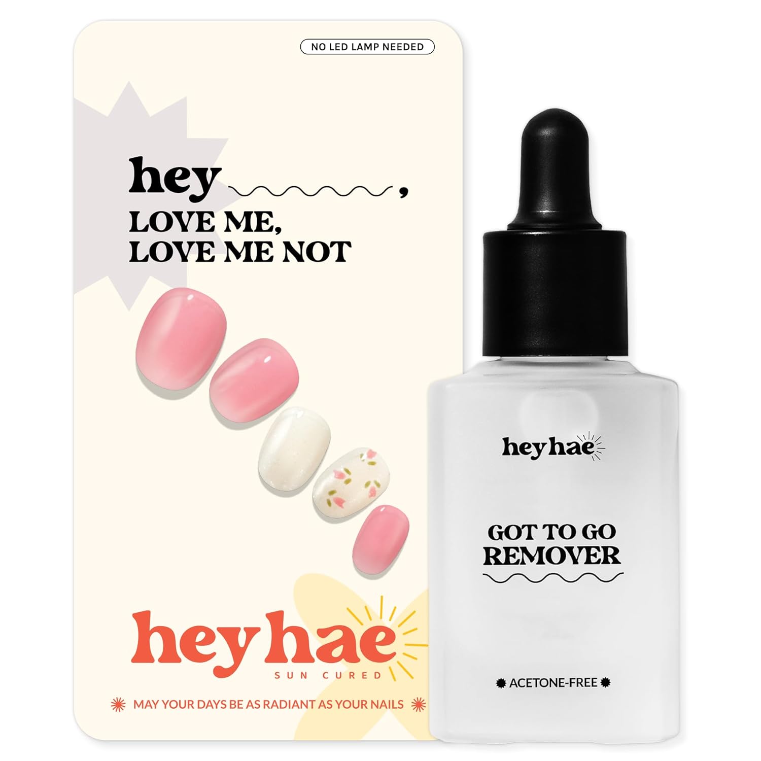 Essentials Bundle - Semi Cured Gel Nail Strips (Hey, Love Me, Love Me Not) + Got To Go Remover [2 Pack]