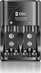 EBL Smart Rapid Battery Charger for AA AAA 9V Rechargeable Batteries Ni-MH Ni-CD, 4 Bay Foldable Plug Charger