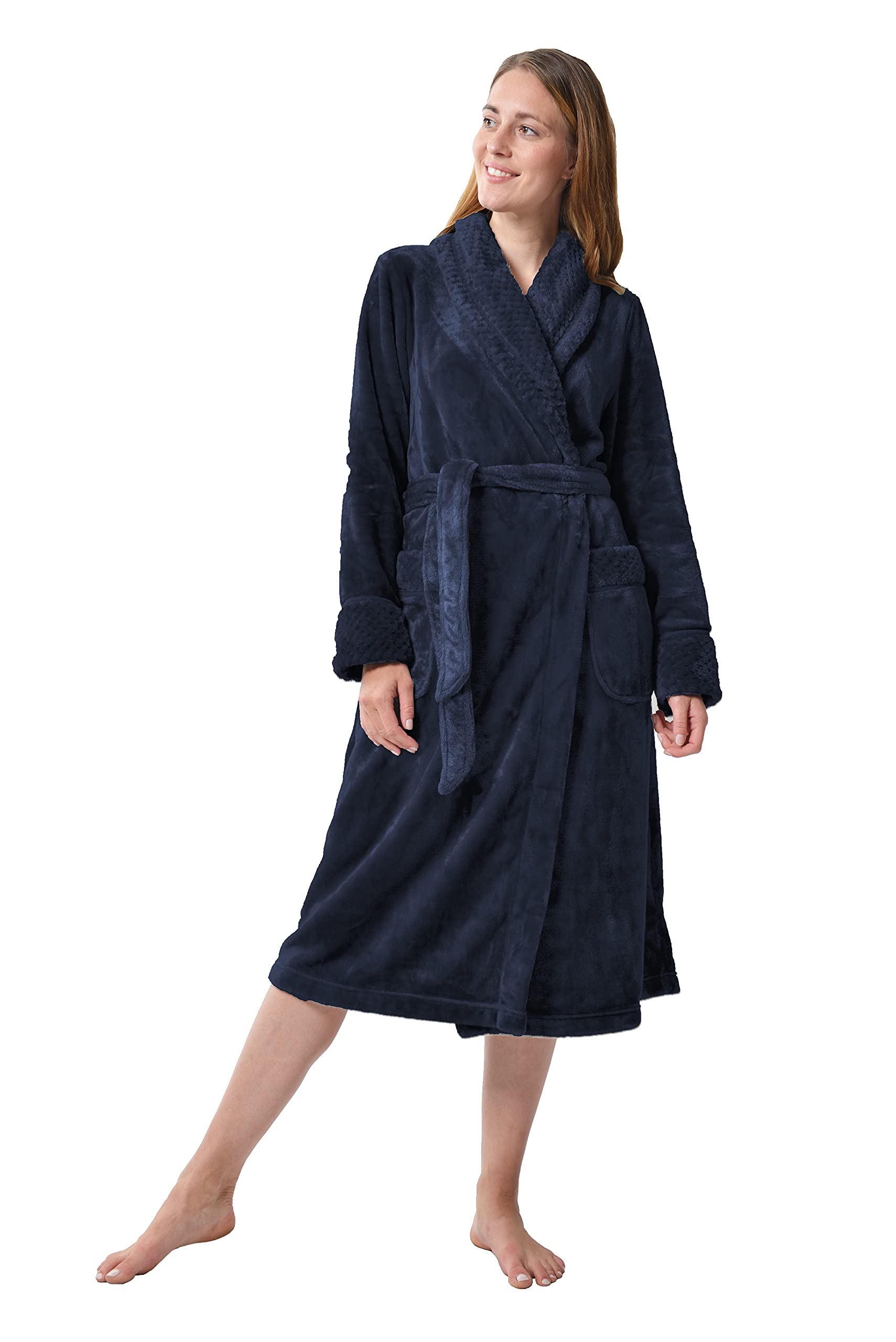 RAIKOU Kuschel weicher Bademantel Hausmantel, Loungewear Saunamantel für Damen, aus luxuriösem Flausch Coral Fleece auch als Morgenmantel perfekt