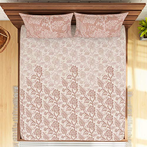 Image of Spaces Atrium 144 TC 100% Cotton King Size Double Bedsheet with 2 Pillow Covers ( 108 inch X 108 inch Inches) - TAV, brown, large (ATR-3)