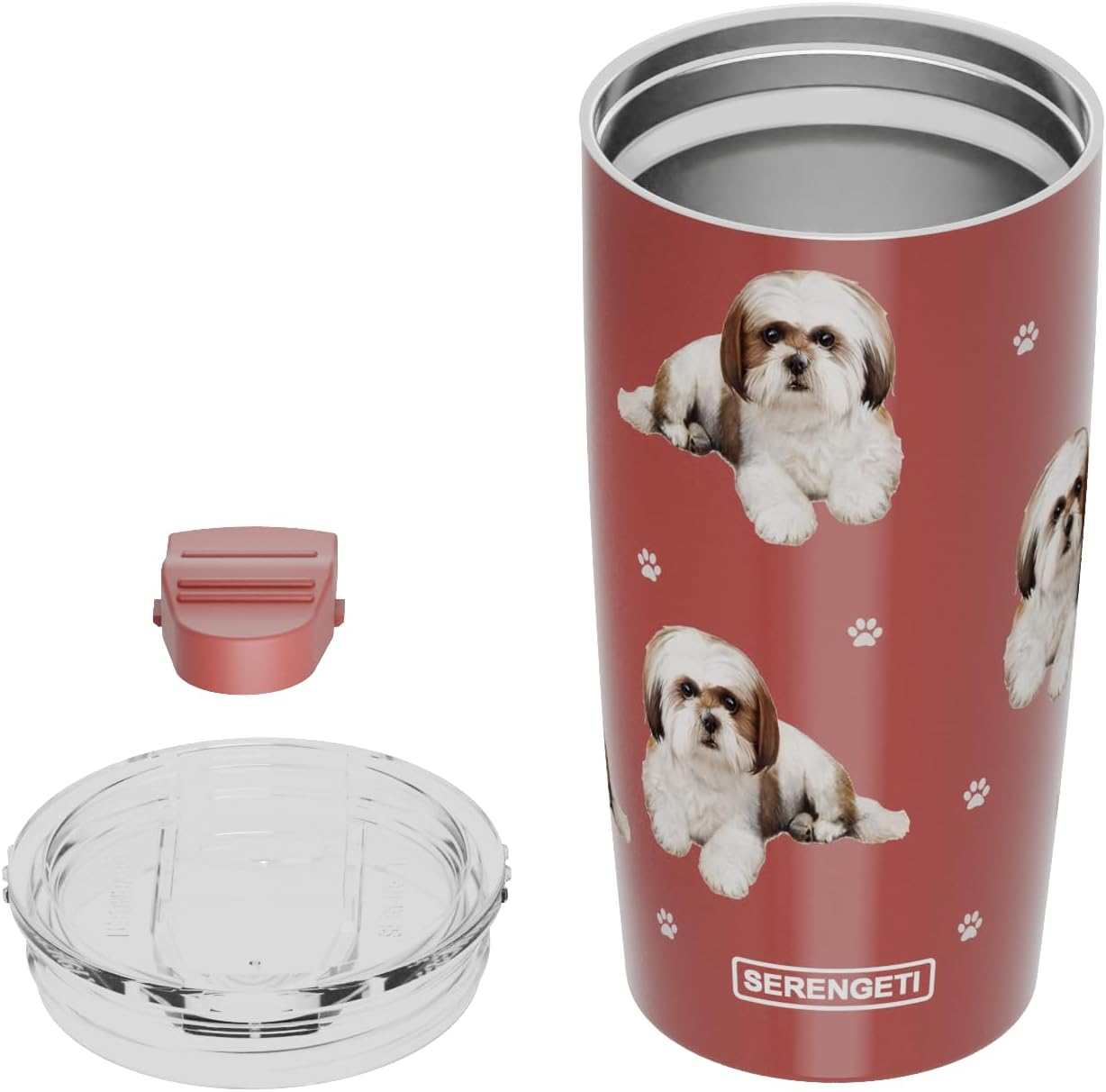 SERENGETI Shih Tzu 20 Oz. Stainless Steel, Vacuum Insulated Tumbler with Spill Proof Lid - 3D Print - Insulated Travel mug for Hot or Cold Drinks (Shih Tzu Red Tumbler) - Image 6
