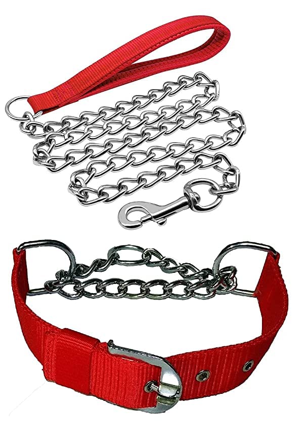 SPYNET Combo of 1-inch Choke Collar with a 57-inch-Long Stainless Steel Leash Chain with Nylon Handle for Playing and Walking Medium and Large Dogs (Red) (B0BQF83VQF) Amazon Price History, Amazon Price Tracker