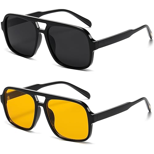 Retro Aviator Sunglasses for Women Men Trendy Classic 70s Square Aviator Sun Glasses Vintage Shades