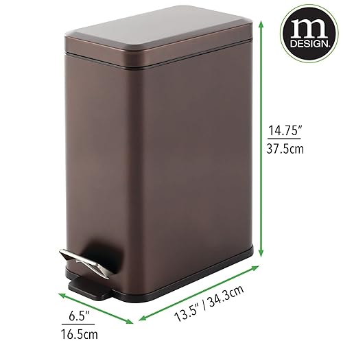 Miniatura 7 de mDesign - Cubo de basura de 2,6 galones de perfil delgado con escalón de metal, papelera, contenedor de basura, baño, tocador, dormitorio, cocina,
