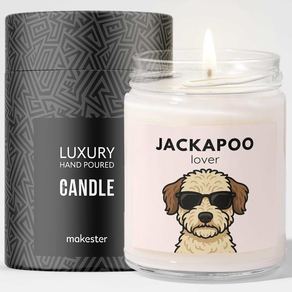 Makester Shaded/Variegated Jackapoo Gifts - Luxury Soy Wax Candle - Vanilla, Jasmine, Sugared Almond - Dogs In Shades