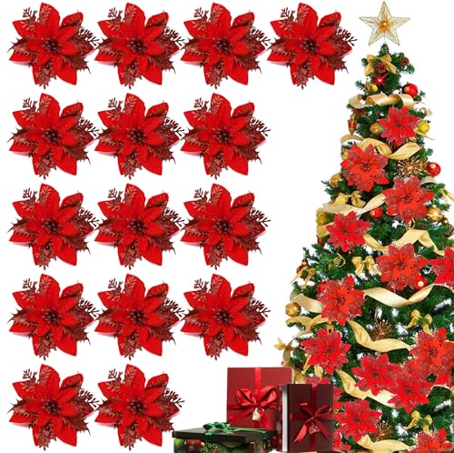 Agoer 24 stuks kerst kerstster bloemen,2 verschillende