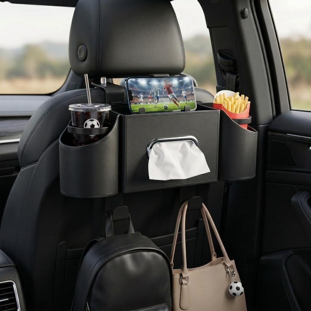 Car Seat Back Organizer, Nappa Leather Storage for Road Trips