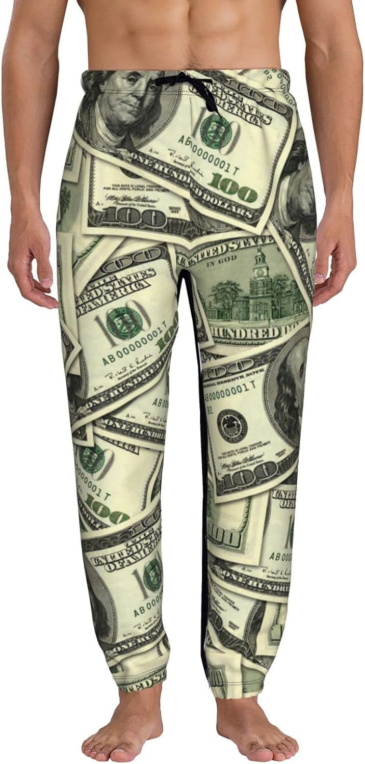 Woerexker Men's White Cool Joggers Pants Dollar Bills Novelty Casual Sweatpants With Drawstring