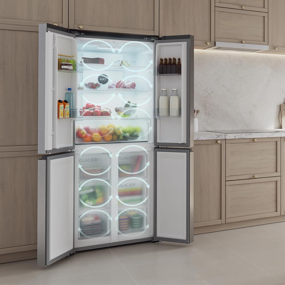 Cecotec Frigorifero 4 Porte Total No Frost Bolero CoolMarket 4D 394 Inox E. 394 Litri, Altezza 170 cm e 70 cm Larghezza, Cassetto Temperatura Variabile, Compressore Inverter, ATT Antibatterico