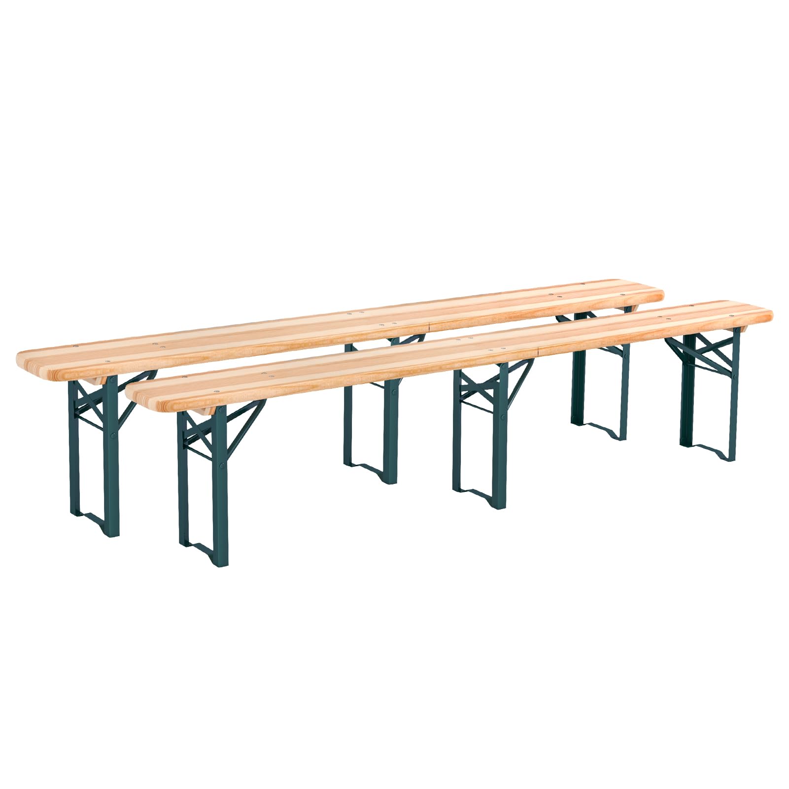 Warmiehomy 2pcs Picnic Benches, 217CM Folding Wooden Trestle Beer Bench, Outdoor Foldable Bench for Patio Backyard Garden Lawn BBQ, 217cm(L) x 23cm(W) x 46cm(H)