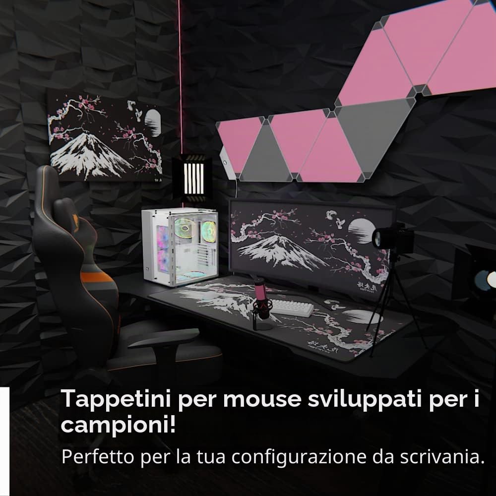 Nyfter - Tappetino per mouse da gioco 3XL Sakura nero 1200 x 600 mm Premium Fuji Mousepad Size Grandi bordi cuciti durevoli con Glide di alta qualità e antiscivolo Speed Gaming Mousepad