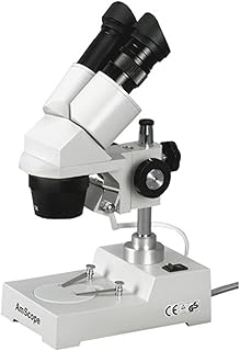 AmScope SE303-P Binocular Stereo Microscope, WF10x Eyepieces, 10X and 30X Magnification, 1X and 3X Objectives, Tungsten Lighting, Reversible Black/White Stage Plate, Pillar Stand, 110V