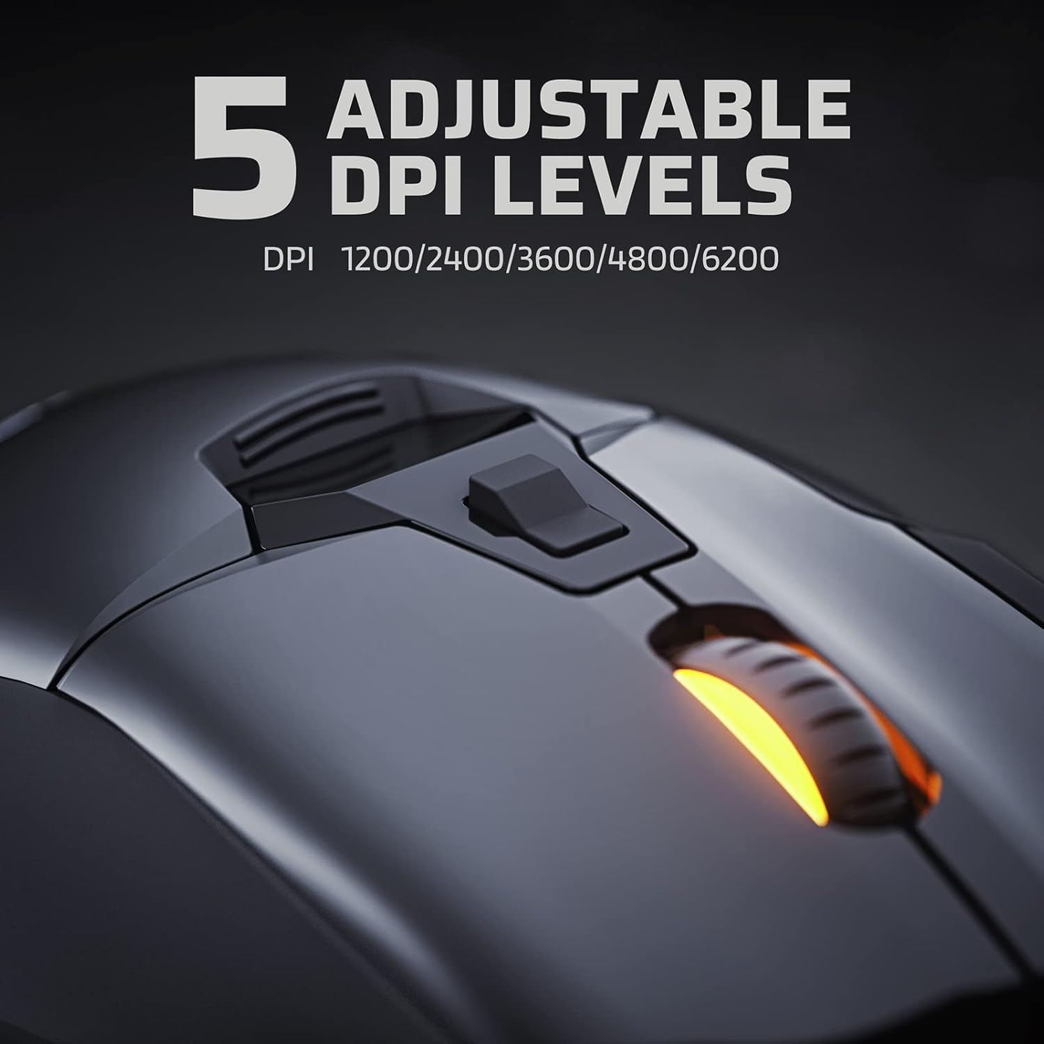 Image showing the DPI adjustment button and the 5 adjustable DPI levels