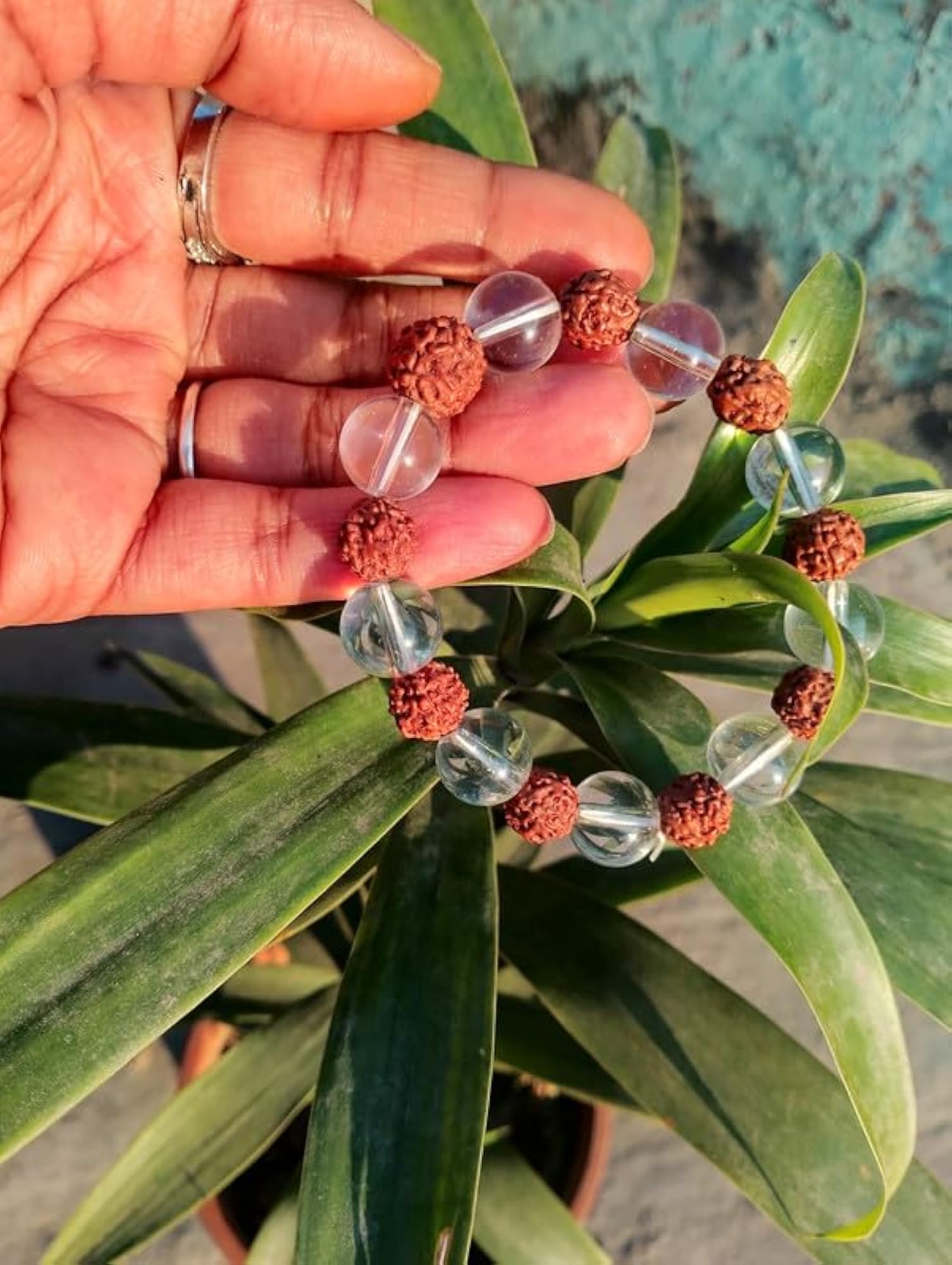 Clear Crystal Rudraksha Bracelet, Premium Healing Gift