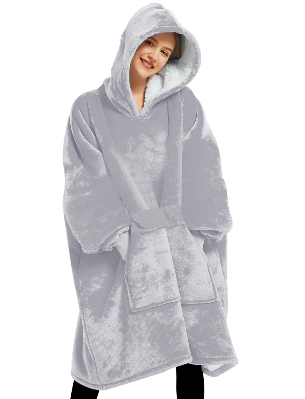 Lzzidou Oversized Blanket Hoodie for Women, Two Layers Cozy Flannel Sherpa Wearable Blanket Sweatshirt Adult