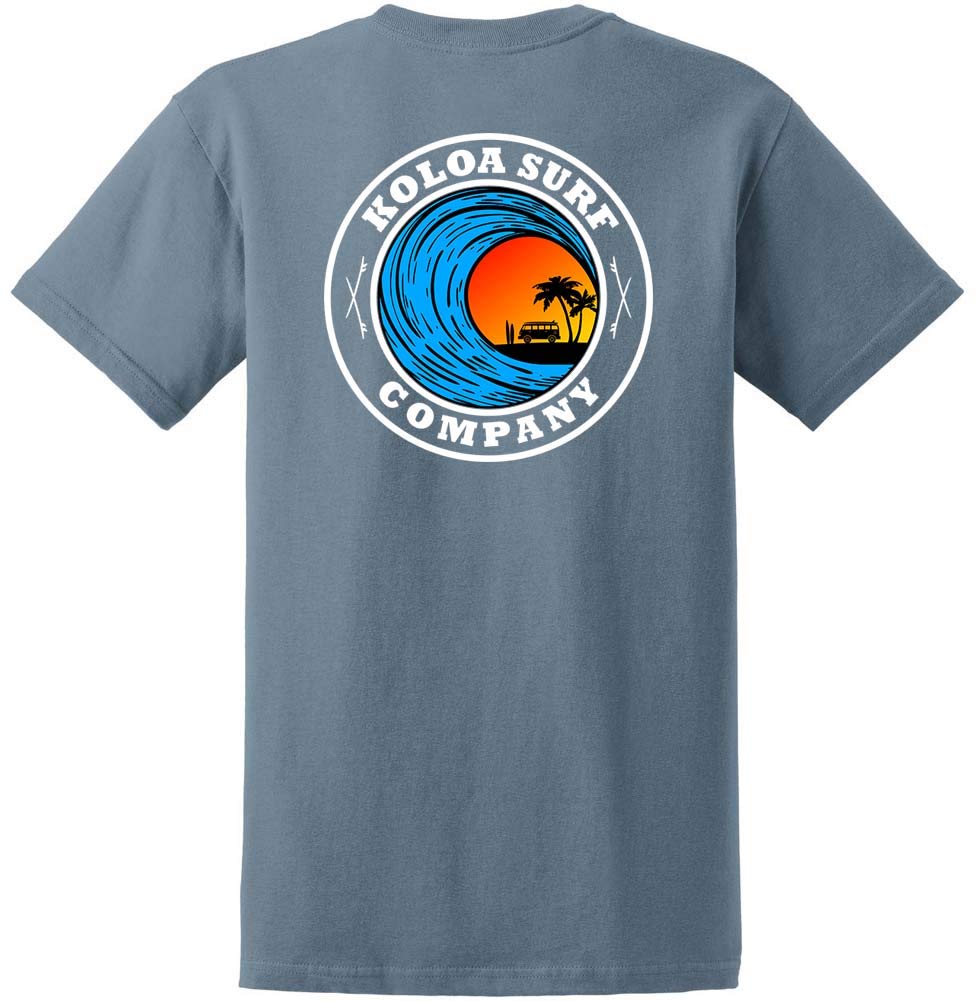 Koloa Surf Company Mens Dusk Logo Heavyweight Cotton Tees-3XL-StoneBlue/c