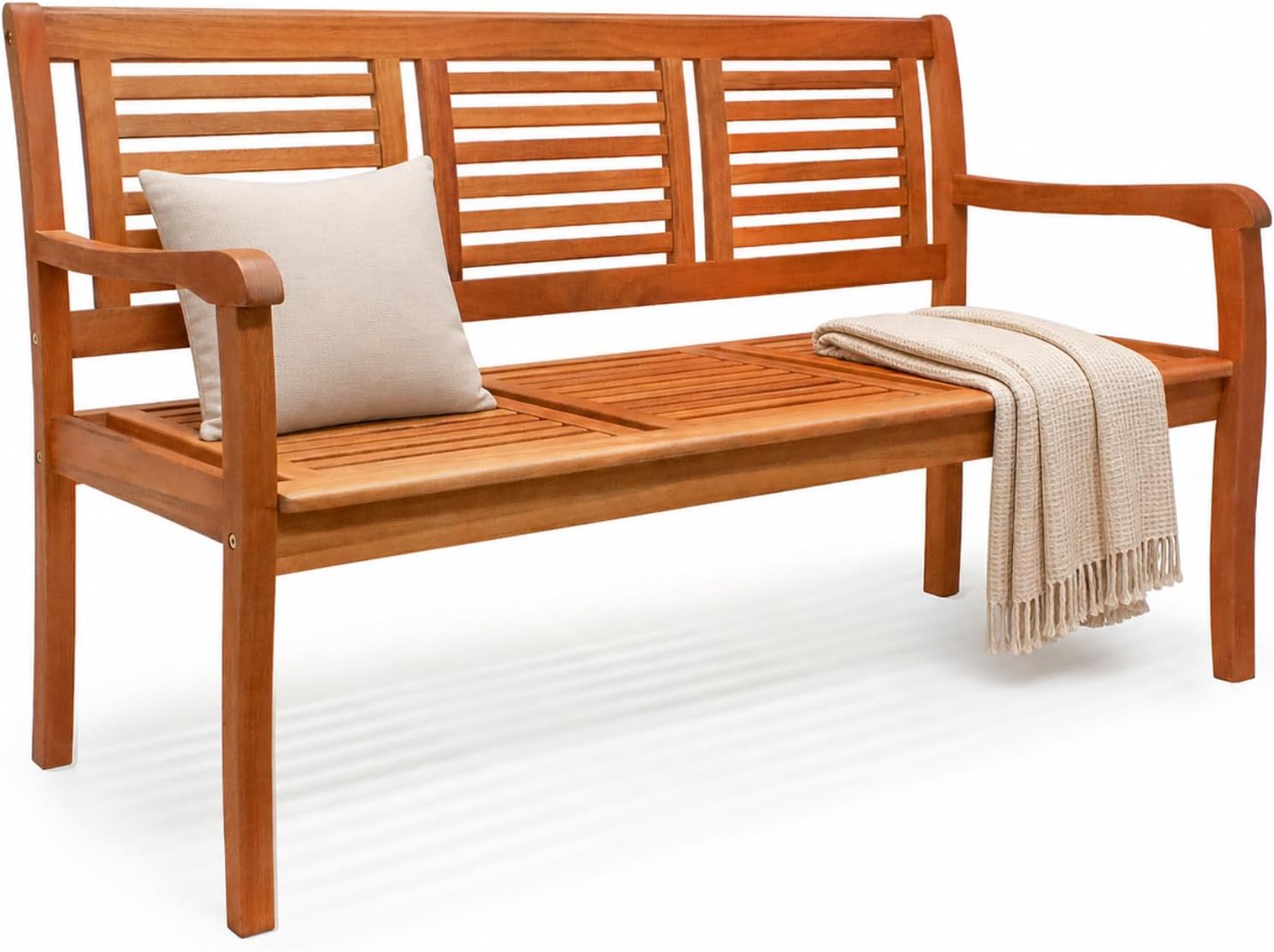 CASARIA® Bologna 3 Seater Wooden Garden Bench | FSC®-Certified Eucalyptus Wood | 153x60x90cm | Outdoor Furniture | Armrests & Backrest | Patio Deck Balcony | Weather-Resistant | 480kg Capacity