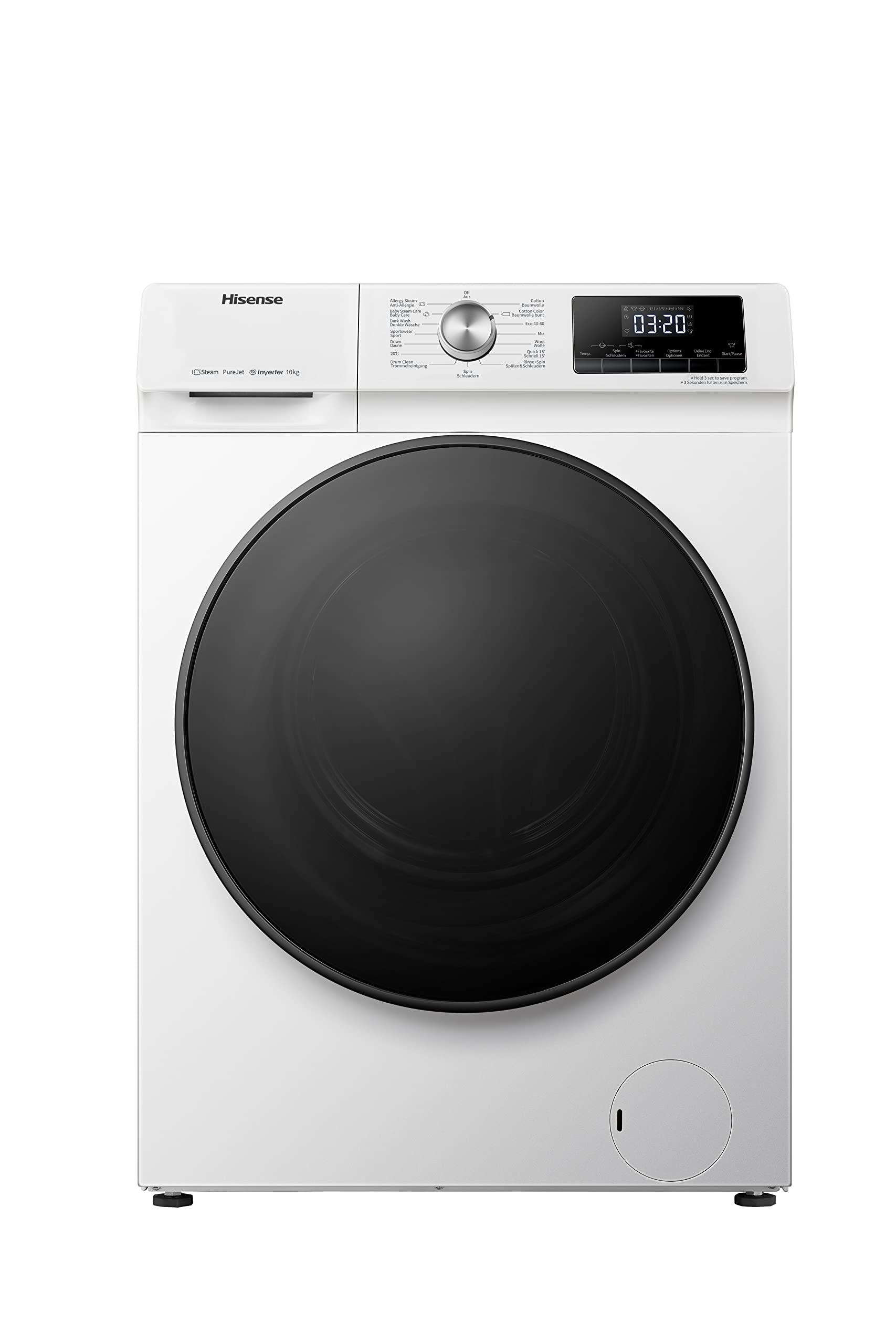 Hisense WFQA1014EVJM Waschmaschine mit Dampffunktion/10 kg/AquaStop /1400 U/min /15 Programme/Inverter PowerDrive Motor/Edelstahltrommel/Kindersicherung/Trommelreinigung/Weiß