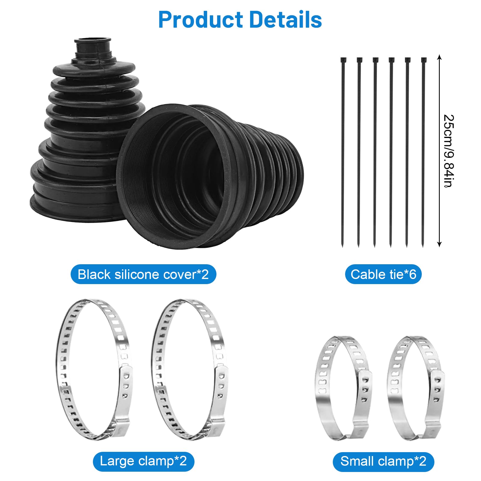 2 Stück Achsmanschette Universal Set – Flexibles Silikon Antriebswelle Schutzkit mit Manschetten, Edelstahl Klemmen & Kabelbindern – Staubdichtes Faltenbalg Set für Auto-Reparatur