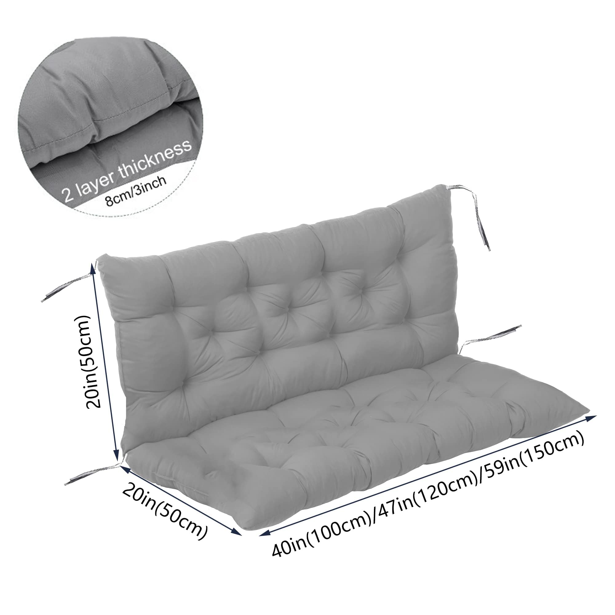 Cuscino Per Dondolo MEIDAI - 150x100 Cm, Con Laccetti, Per Panche Da Giardino E Sedie A Dondolo - Foto 8