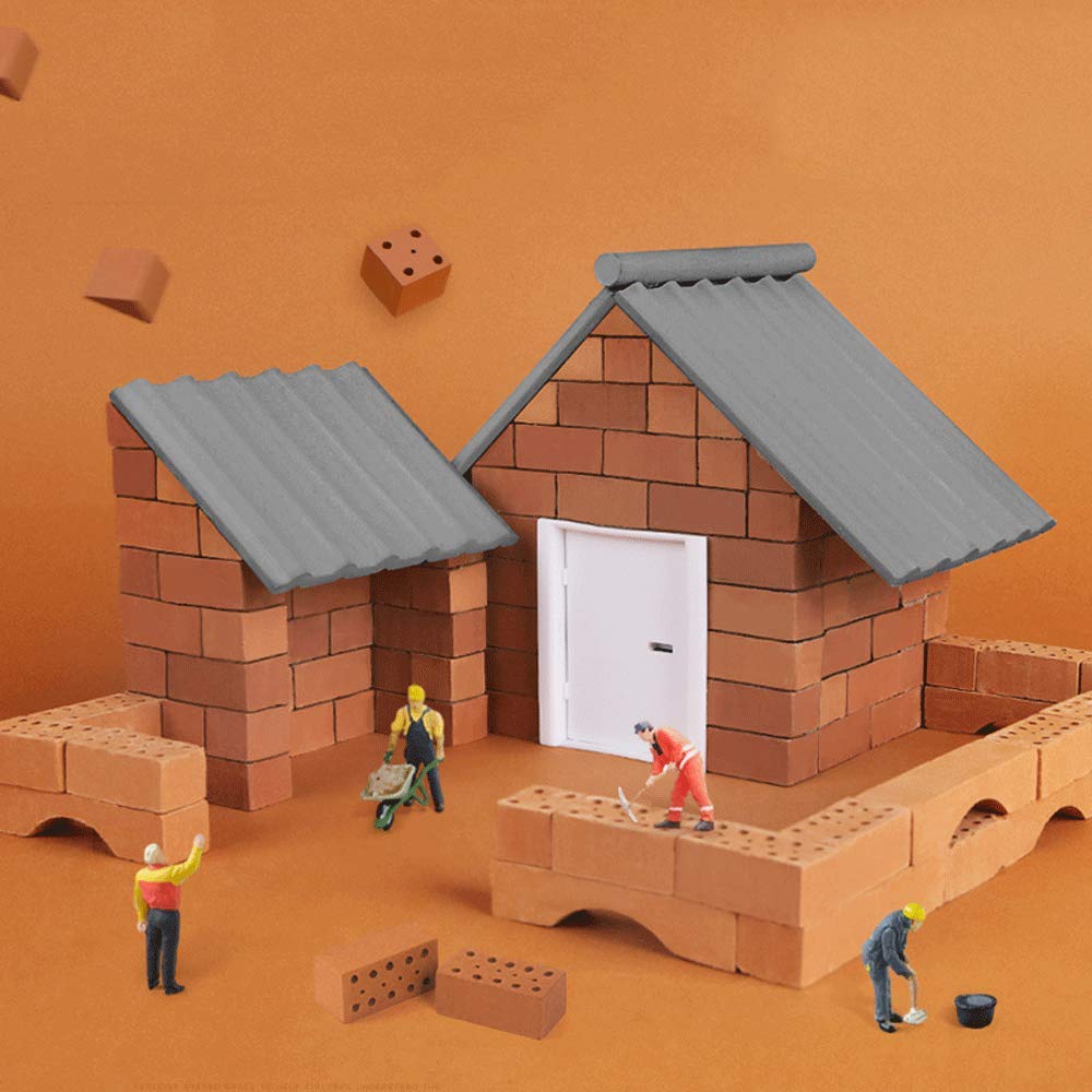 WINIAER DIY Simulation Building House Masonry Toy, Miniature Dollhouse Set Model Building Toy for Children Adult, Home Décor