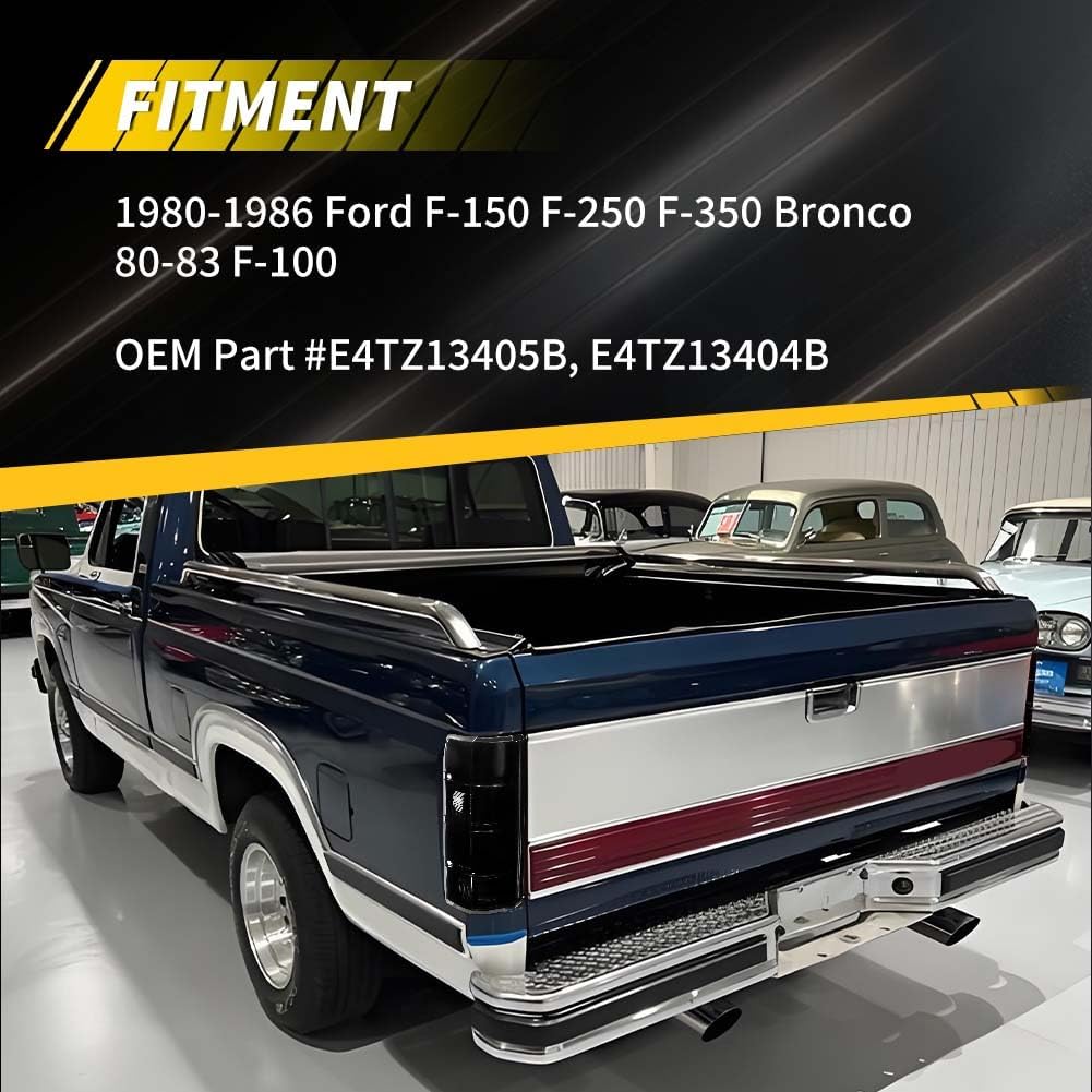 Tail Light Compatible with 1980-1986 Fo-rd F-150 F-250 F-350 Bronco 1980-1983 F-100, [W/O Bulbs] Brake Lamp Taillight Replacement, OEM Part #E4TZ13405B, E4TZ13404B, 2 PCS, Smoked Lens