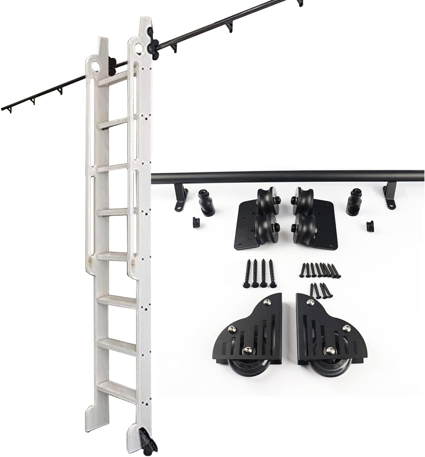 GODZHX Sliding Ladder Kit Rolling Library Ladder Rail Track | Rolling Ladders for Bookshelf Warehouse Bar Closet Set Mobile Ladder Hardware Kit, for Loft Home Indoor (Without Ladder)