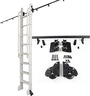 Sliding Library Ladder Hardware Kit Sliding Ladder Kit Rolling Library Ladder Rail Track | Rolling Ladders for Bookshelf Warehouse Bar Closet Set Mobile Ladder Hardware Kit,for Loft Home Indoor