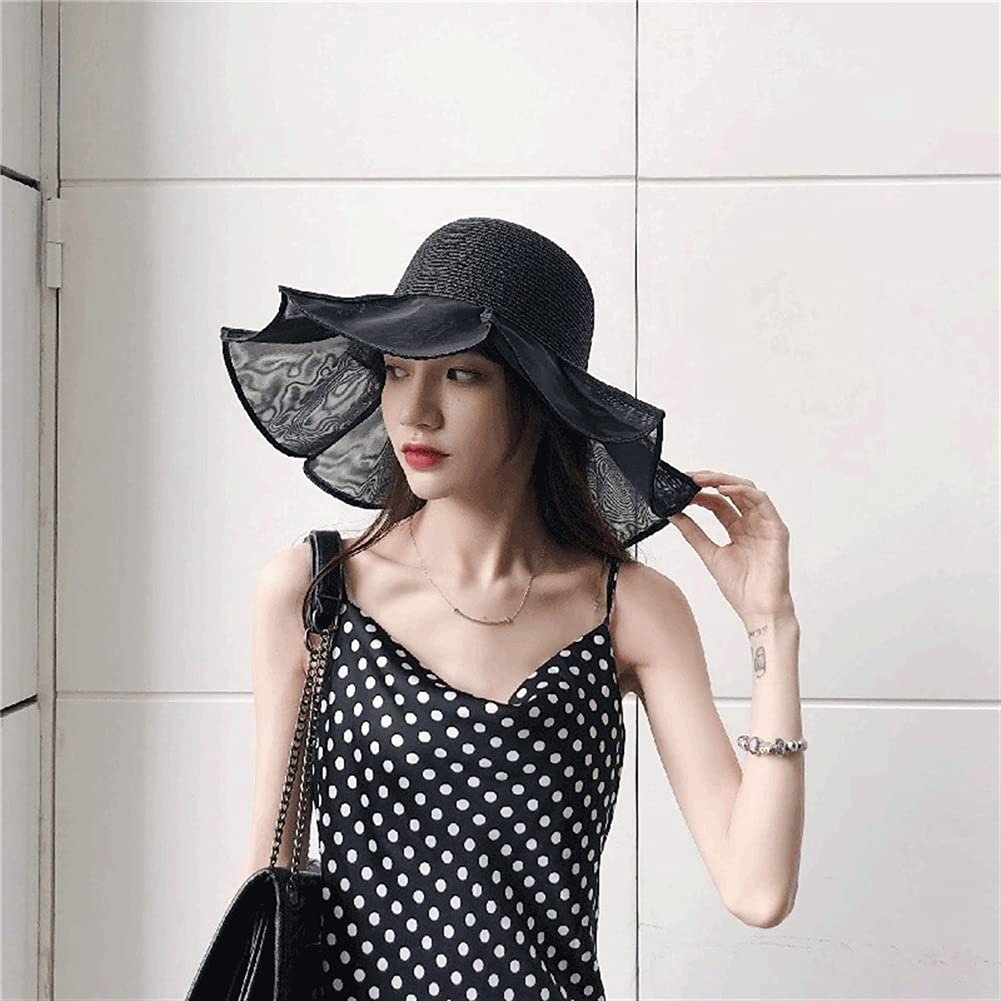 Sunhats Cappello di Paglia Cappello da Spiaggia Estivo da Donna Visiera Parasole da Vacanza Cinturino a Tesa Larga Cappello Floscio Cappello da Ragazza (Color : A, Size : Mcode) (C Mcode)