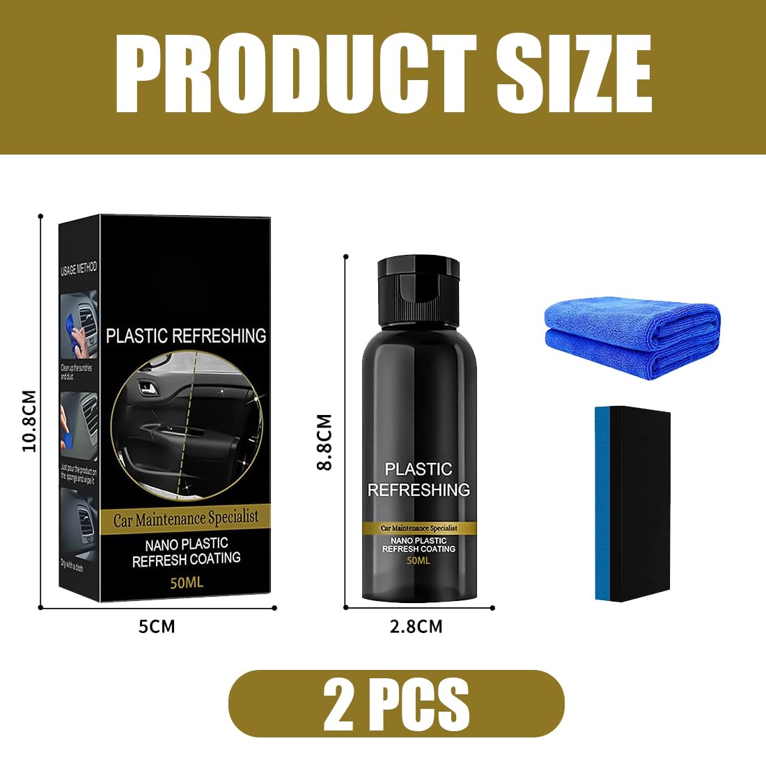 Plastic Refreshing Auto Plastic Revitalizing Coating Agent Środek do pielęgnacji tworzywa sztucznego, do samochodu, środek do naprawy tworzyw sztucznych (50 ml x 2)