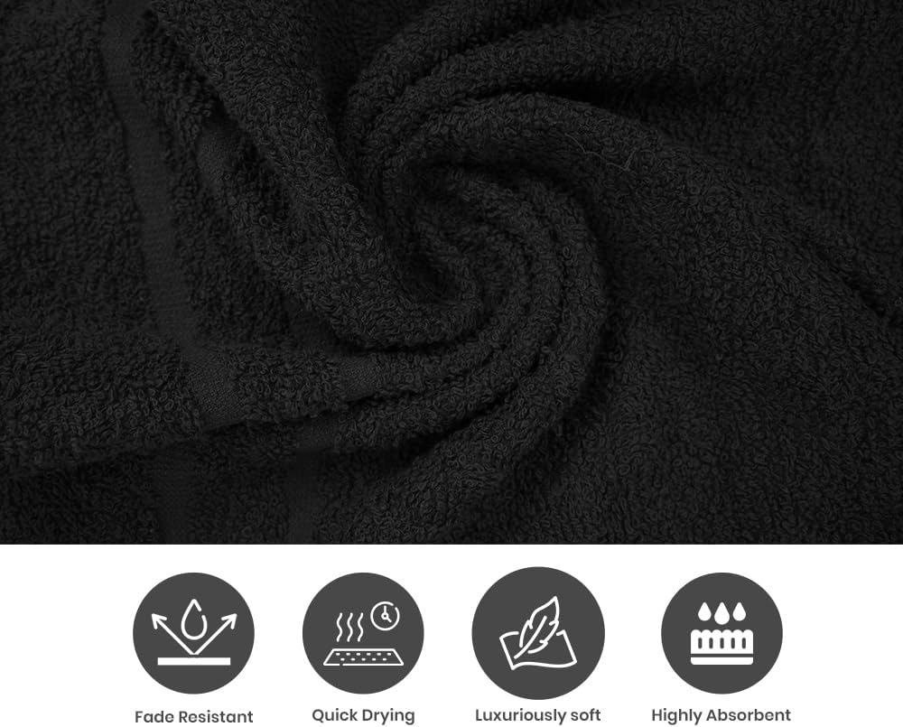 Cinara Bed & Bath Premium 100% Cotton Hand Towels – Soft Quick Dry & Highly Absorbent – 16x27 Inches, Pack of 24 – Ideal for Bathroom, Salon, Gym, Spa & Everyday Use – Black