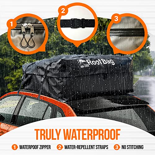 Roofbag Car Rooftop Cargo Carrier 13 Cubic, Waterproof Roof Bag Top Luggage Storage Carriers For Any Car With/Without Rack Cross Bar Including Anti-Slip Mat + 8 Strong Nylon Straps + Storage Bag #TOP3