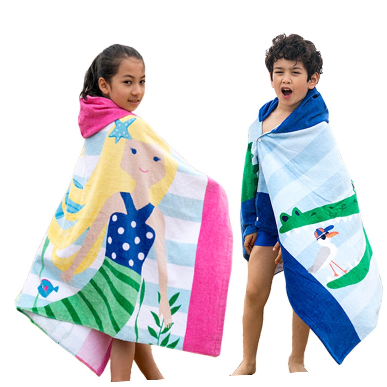 Amosfun Poncho Bain Garçon et Filles Coton Design Crocodile Capuche Doux Plage Maison