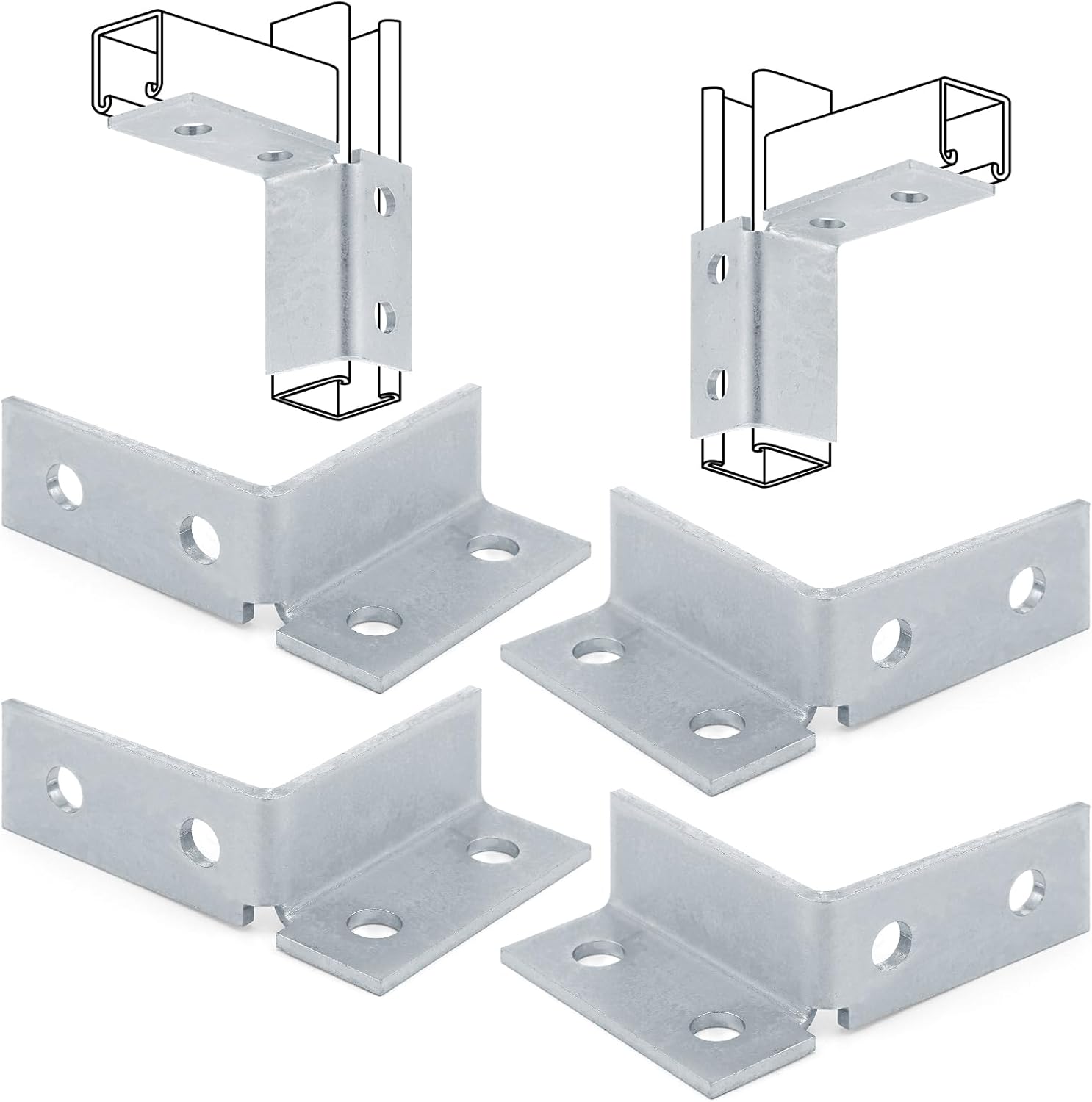 Zonon 4 Pcs 4 Hole 90 Degree Wing Shape Fittings, Left & Right Installation Wing Shape Ninety Degree Fitting Bracket for Use with 1/2" Bolts 1-5/8" Series Channels