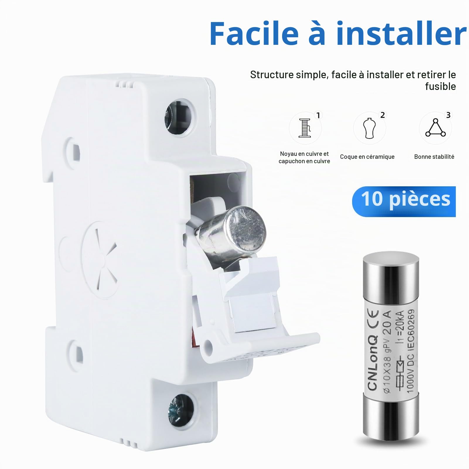 DEWIN Fusible Solaire PV, 10 pièces Photovoltaïque Fusibles gPV Type Fusible Link HSPV-30 10x38mm pour Système Solaire Photovoltaïque 20A DC 1000V