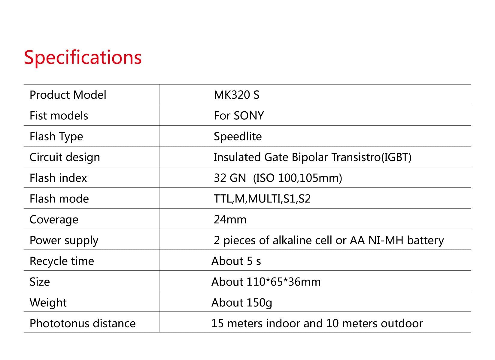 Meike MK-320S Mini TTL Speedlite Flash for Sony MI Hot Shoe A7 A7II NEX6 A6000 A6300 A6500