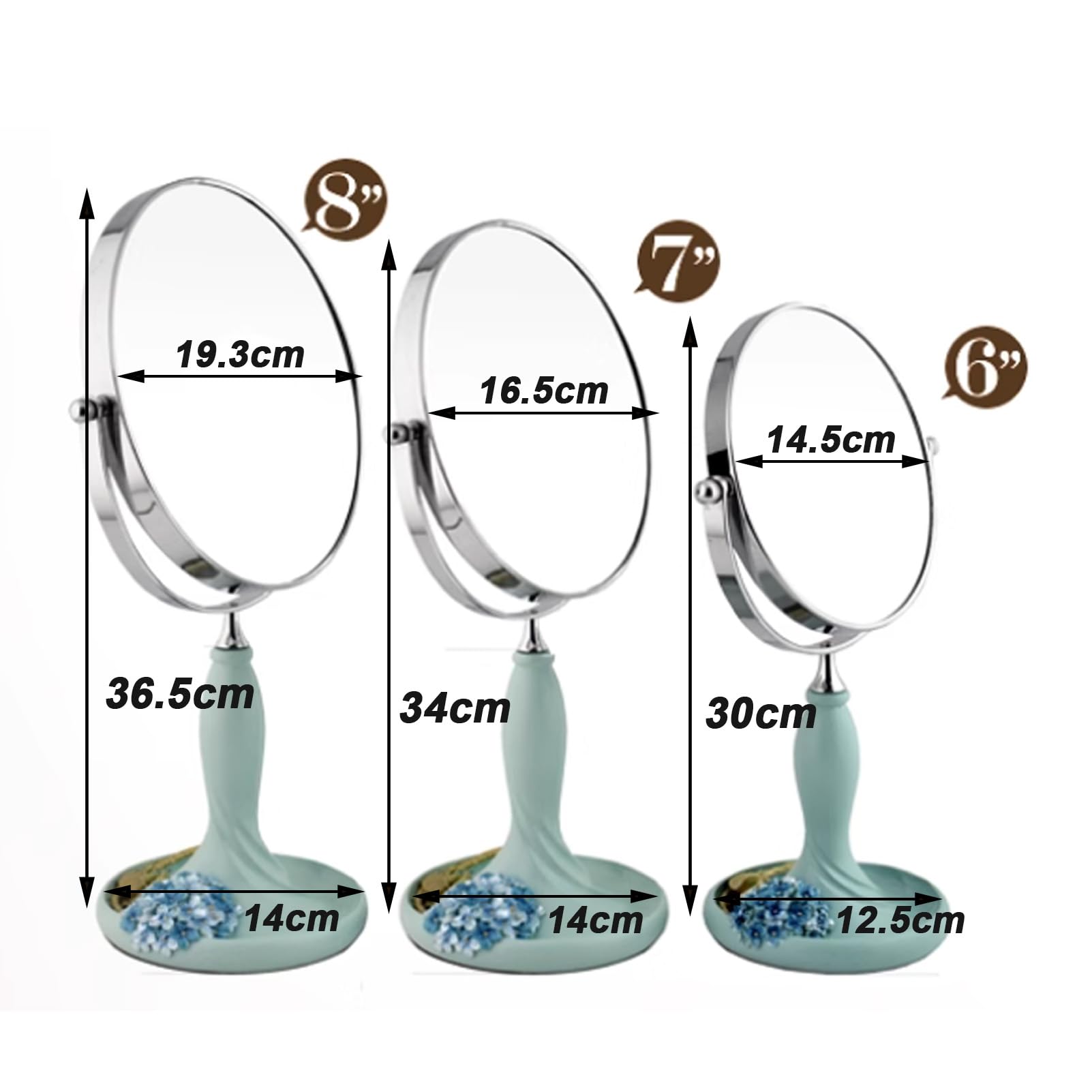 Arbeitsplatte Waschtischspiegel, 6 ''/7 ''/8 '' 3X Launenspiegel, 360 ° -Rotation Badezimmerspiegel zum Rasur, Spinktisch, Desktop, Schlafzimmer Natural, 7 inches