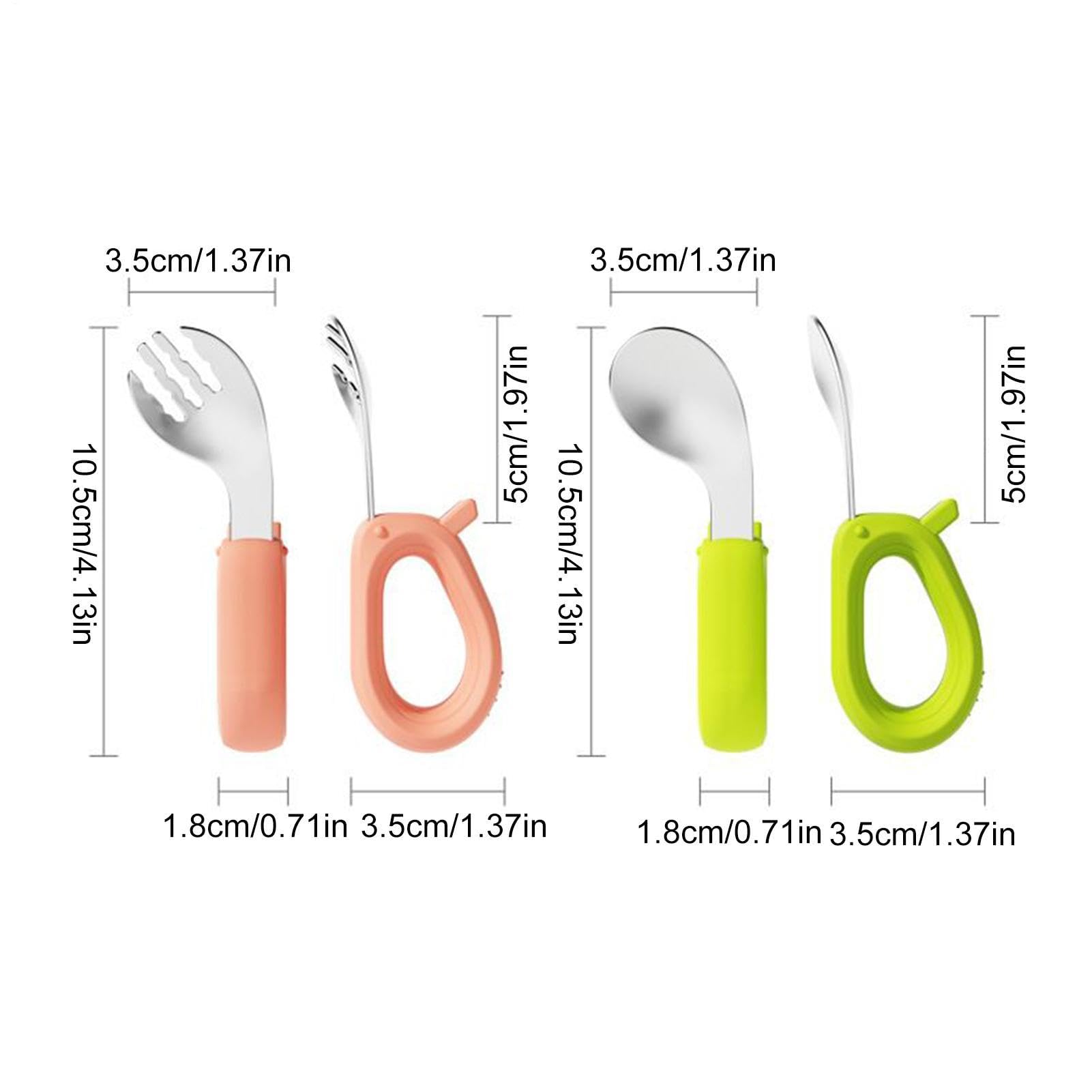 Forks and Spoons, Stainless Steel Anti-Slip Fork Spoon, Self-Feeding Cutlery with Round Handle, for Lunch, Dinner, School, Travel, Home, Daycare, Boys, Girls, 1+ Years, Road Trip — view 2